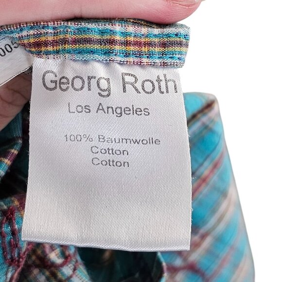 George Roth Floral Embroidered Blue Plaid Button Up Sz XL - Picture 8 of 11